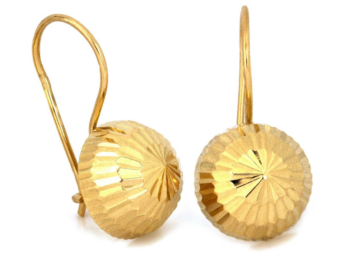 Kolczyki złote 585 półkule na biglu diamentowane 2.58g