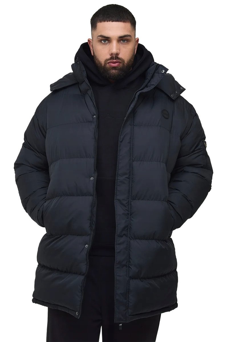 BOOHOOMAN MĘSKA KURTKA PIKOWANA Z KAPTUREM CZARNA PLUS SIZE XXL Z3A*