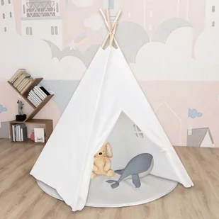 shumee Biały namiot dziecięcy tipi z torbą peach skin 120x120x150cm - Namioty i tipi dla dzieci - miniaturka - grafika 1