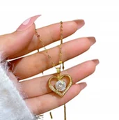 Naszyjniki - Romantyczny Naszyjnik Damski z Sercem Serduszko Kryształki Celebrytka STAL - miniaturka - grafika 1