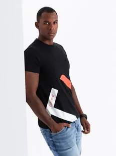 Bawełniany męski t-shirt z dwukolorowym printem czarny V1 OM-TSPT-0219 L - Koszulki męskie - miniaturka - grafika 1