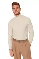 Bluzy męskie - Trendyol Męska bluza z golfem, gładka, wąska, BEŻOWY, XXL - miniaturka - grafika 1