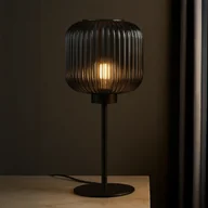 Lampy stojące - Lampka stołowa z ryflowanym, dymionym kloszem K-5666 z serii CAMPO - miniaturka - grafika 1