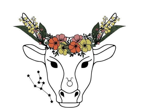 Naklejka Uv Wypukła Ozdobna DTF UV Aplikacja Byk Znak Zodiaku Kwiaty