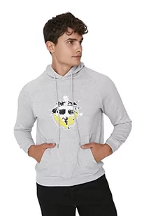 Trendyol Męska bluza z kapturem, retro, regularny, szary melanż, XL - Bluzy męskie - miniaturka - grafika 1