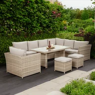 Meble ogrodowe - FocusGarden Narożnik ogrodowy Moniz Dinning Plus, beżowy - miniaturka - grafika 1