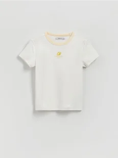Reserved - Bawełniany T-shirt z haftem - złamana biel - Koszulki dla dziewczynek - miniaturka - grafika 1