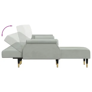 Sofa rozkładana L, jasnoszara, 271x140x70 cm, aksamit Lumarko! - Narożniki - miniaturka - grafika 7