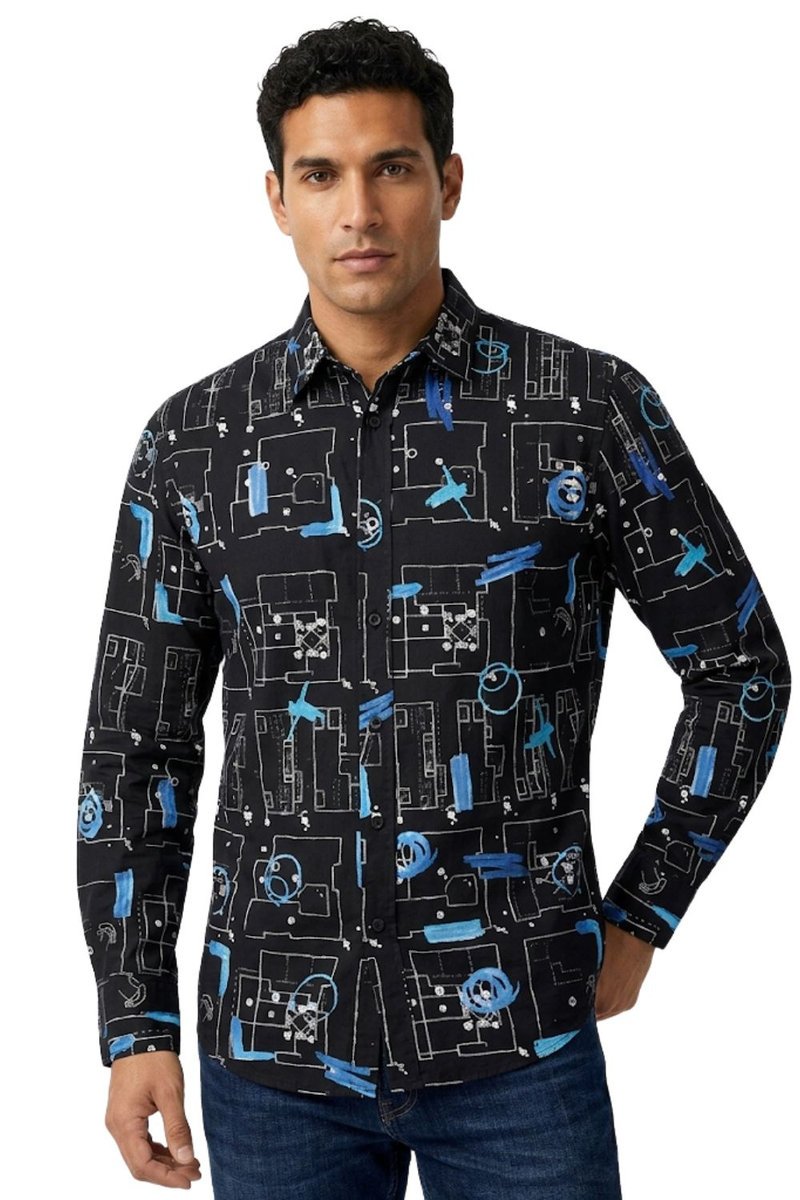 Koszula męska Desigual Damian czarnaz z nadrukiem -S