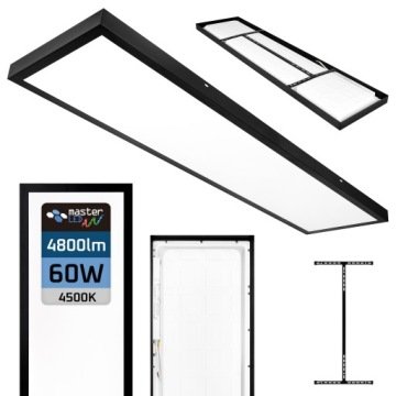 Panel Led Lampa Sufitowa Plafon Natynkowy 60W 120x30cm 6600lm czarny