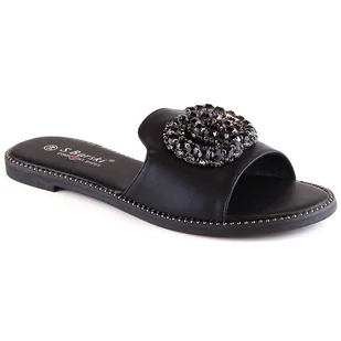 Klapki damskie płaskie komfortowe z cyrkoniami czarne S.Barski Kv 520-30 - Klapki i japonki damskie - miniaturka - grafika 1