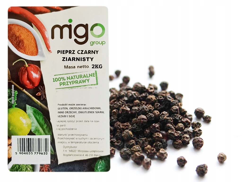 Pieprz Czarny Ziarno 2kg MIGogroup