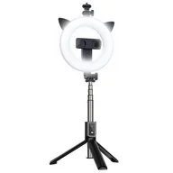 Selfie stick - UCHWYT SELFIE - z odpinanym pilotem bluetooth, tripodem i lampą pierścieniową - P40D-3 Czarny - miniaturka - grafika 1