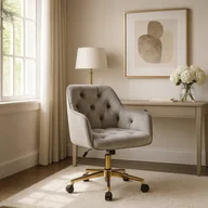 Fotel Młodzieżowy Obrotowy KONOR Szary Ze Złotymi Nogami Welurowy Nowoczesny Glamour