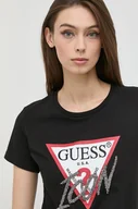 Koszulki sportowe damskie - Guess t-shirt bawełniany kolor czarny - miniaturka - grafika 1