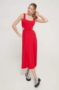 Superdry sukienka kolor czerwony midi rozkloszowana - Sukienki - miniaturka - grafika 1