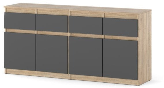 Komoda 4 Szuflady Drzwiczki Nowoczesna Szafka 160cm Dąb Sonoma Szary Mat