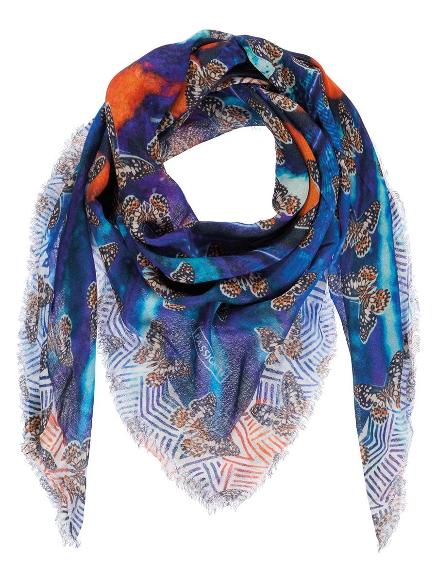 Damski szalik z cyfrowym nadrukiem niebieski Passigatti