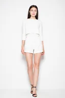 Kombinezony - Krótki KOMBINEZON elegancki z długimi rękawami KIESZENIE biały XL - miniaturka - grafika 1