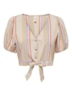 Bluzki damskie - ONLY Damska bluzka koszulowa Onltine Ss Knot Button Top WVN, Whitecap Gray/Stripes:pruple + pomarańczowa peel+ irlandzka C, M - miniaturka - grafika 1