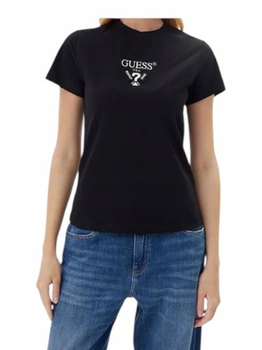 GUESS KOSZULKA DAMSKA T-SHIRT COLETTE SS TEE CZARNA r.S