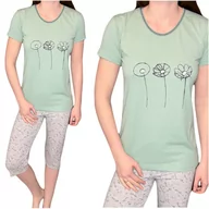 Piżamy damskie - Piżama damska miętowy spodnie 3/4 kwiaty polne XL - miniaturka - grafika 1