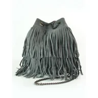 Torebki damskie - ZAMSZOWA LISTONOSZKA WOREK FRĘDZLE WŁOSKA SKÓRZANA SZARA TOREBKA WL45G - miniaturka - grafika 1