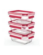 Akcesoria i części AGD - Emsa CLIP ' CLOSE glass food storage jar set 0.45 liters transparent/red, rectangular, 3 jars + 3 lids - miniaturka - grafika 1