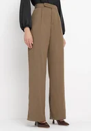 Spodnie damskie - Brązowe Klasyczne Spodnie z Kieszeniami i Prostą Nogawką Trisonore - miniaturka - grafika 1