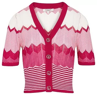 Swetry damskie - Morgan damski sweter z krótkim rękawem z nadrukiem szewronu MRAYA ciemnoróżowy TS, Piwonia, S - grafika 1
