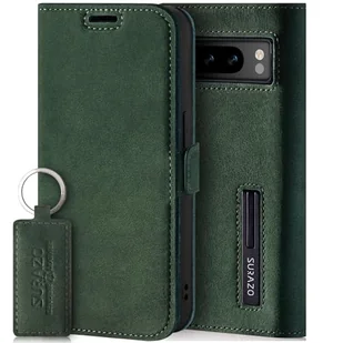 SURAZO Etui na telefon komórkowy Slim Magnetyczne etui na telefon komórkowy do Google Pixel 8 Pro, skórzane etui ochronne z klapką z prawdziwej skóry (ciemnozielone) - Etui i futerały do telefonów - miniaturka - grafika 1