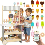 Zabawy w naśladowanie dorosłych - Wózek z Lodami Drewniany Drewniana Lodziarnia Zestaw Lody Sklep dla Dzieci PREZENT DLA DZIEWCZYNKI NA ŚWIĘTA + EBOOK-1 - miniaturka - grafika 1