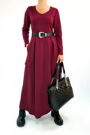 Sukienki - Bordowa sukienka maxi z kieszeniami roz 36-56 - miniaturka - grafika 1