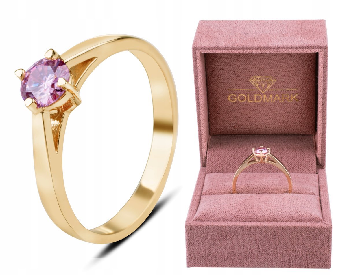 ZŁOTY PIERŚCIONEK ZARĘCZYNOWY Z RÓŻOWYM MOISSANITEM SAKURA 0.5CT 14KT 585
