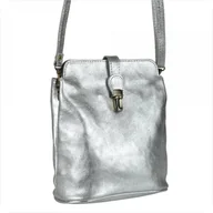 Torebki damskie - Mała skórzana listonoszka srebrna - miniaturka - grafika 1