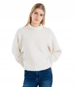 Swetry damskie - PIECES KLASYCZNY SWETER Z PÓŁGOLFEM Z KREMOWY M XQA - miniaturka - grafika 1