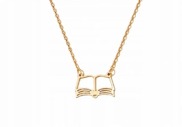 Elegancki Naszyjnik wisiorek Złota Książka Book Mądrość prezent