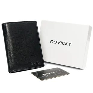Duży skórzany portfel męski ROVICKY czarny pionowy bez zapięcia rozbudowany na karty dokumenty pudełko prezentowe ochrona RFID - Portfele - miniaturka - grafika 1