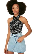 Bluzki damskie - TRENDYOL Damska bluzka z dzianiny Young Slim Fit, wiązana na szyi, czarny - miniaturka - grafika 1