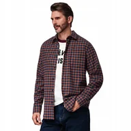Koszule męskie - Koszula męska flanelowa w kratę granatowo-ceglasta V6 OM-SHCS-0150 XXL - miniaturka - grafika 1
