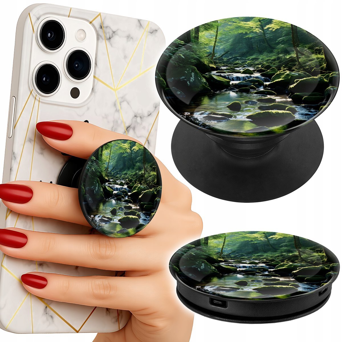 Uchwyt do telefonu Popsocket na palce/stojak LAS RZEKA STRUMIEŃ PRZYRODA