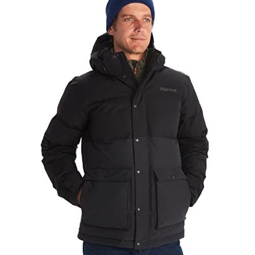 Marmot Meżczyzni Fordham Jacket, Ciepła Kurtka Puchowa, Ocieplany Płaszcz Zimowy z Kapturem, Wiatroszczelna Kurtka Puchowa, Lekka Kurtka Outdoorowa z Możliwością Spakowania, Black, XXL