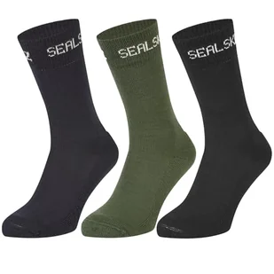 SEALSKINZ Suffield 3-pak różnych skarpet Solo Merino | Niewodoodporne skarpety | czarne, granatowe i oliwkowe | L, Czarny, oliwkowy i granatowy, Large - Skarpetki damskie - miniaturka - grafika 1