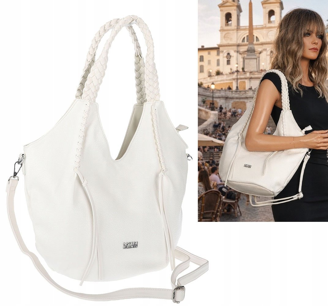 Torebka Damska Worek Shopper Torba na Ramię duża pajemna CC6701 biała