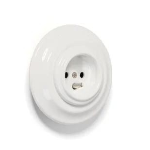 Rustykalne ceramiczne gniazdo podtynkowe w stylu retro z bolcem uziemiającym - białe z ramką pojedynczą Antica Kolorowe Kable - Akcesoria do oświetlenia - miniaturka - grafika 1