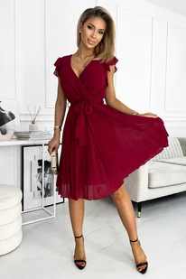 Plisowana sukienka midi - Bordowa - Sukienki - miniaturka - grafika 1