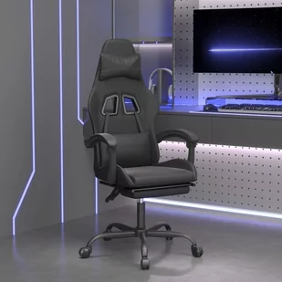 Lumarko Obrotowy fotel gamingowy z podnóżkiem, czarny, sztuczna skóra - Fotele gamingowe - miniaturka - grafika 1
