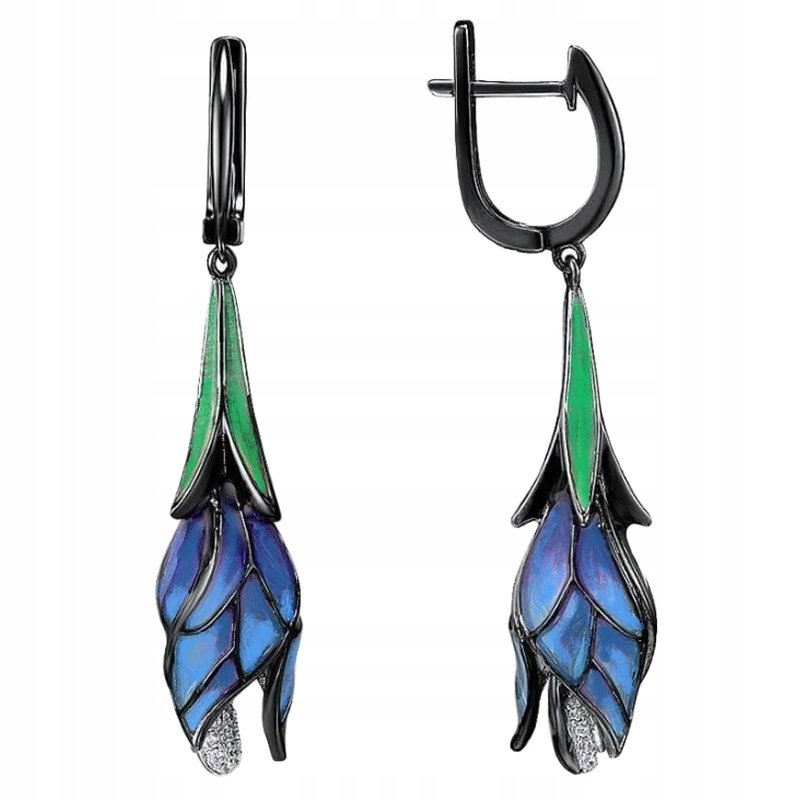 Kolczyki Wiszące Kolczyki Niebieskie Kwiaty Kolczyki MODA TRUSKY