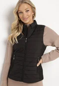 Kamizelki damskie - Czarna Pikowana Kamizelka ze Stójką i Zasuwanymi Kieszeniami Lorenith - miniaturka - grafika 1