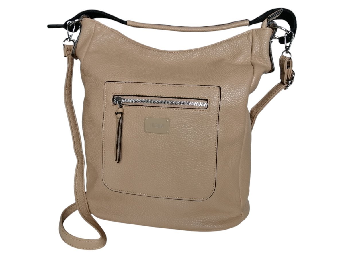 Duża Brazowa Torebka Shopperka Z Kieszeniami I Zamkiem, Modna Torebka Worek